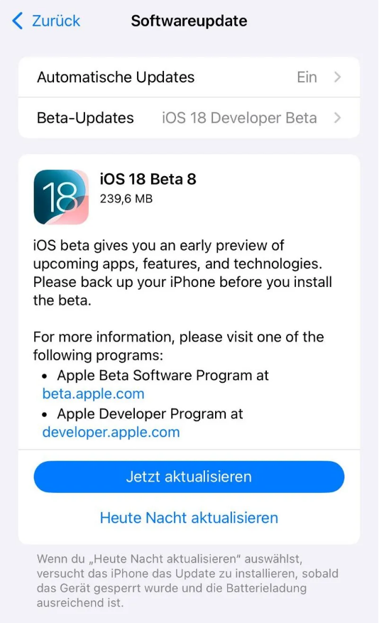 集美苹果手机维修分享苹果 iOS / iPadOS 18 开发者预览版 Beta 8 发布 